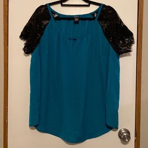 Sheer top with lace sleeves